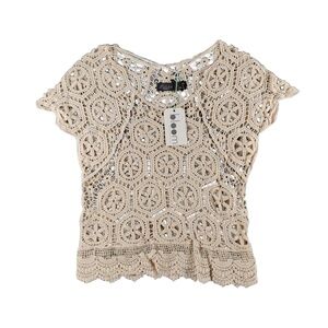 Collection Costa Blanca S/P Cropped Crochet Top Boho Festival Sheer Open Knit